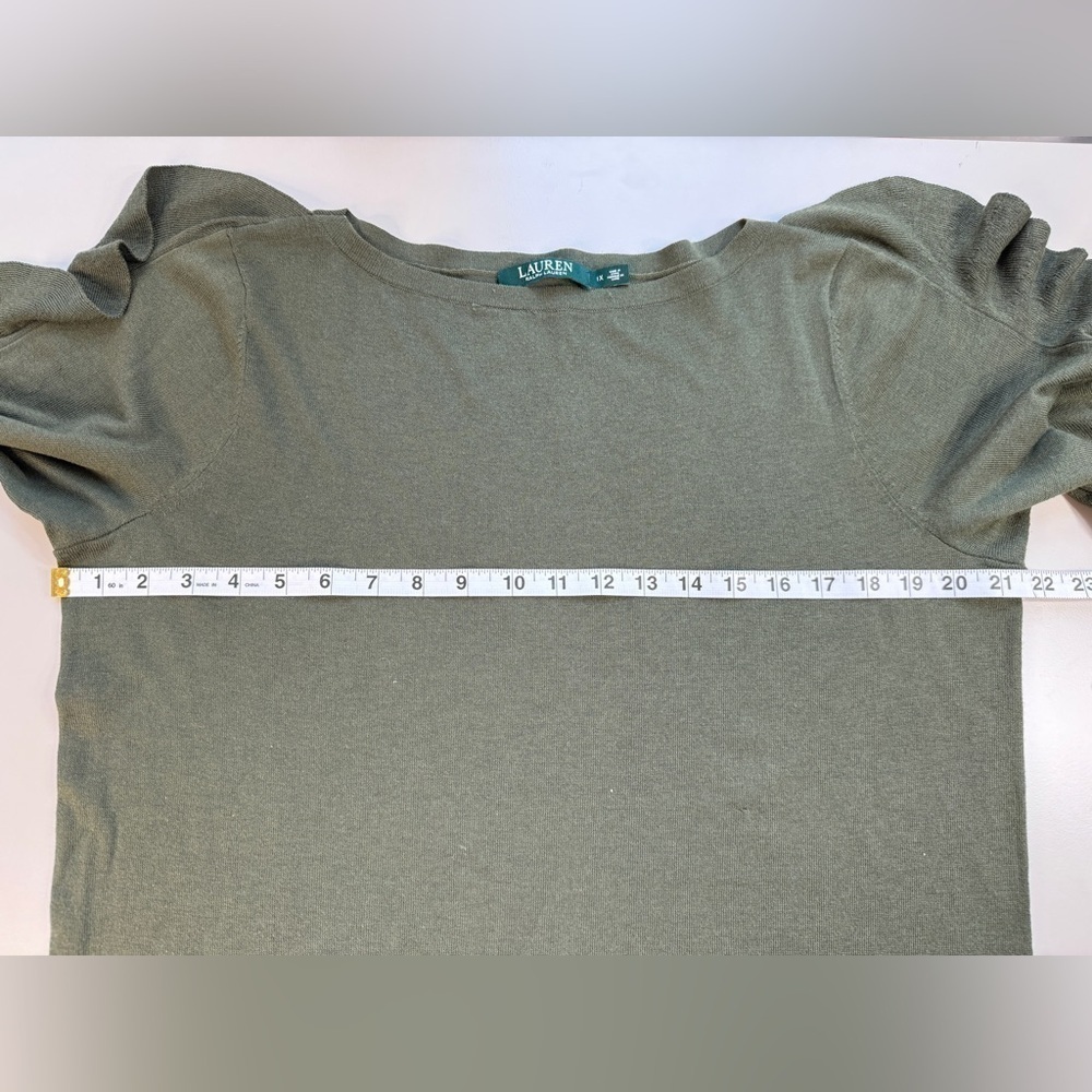 Lauren Ralph Lauren Ruffled Silk-Blend Sweater Admiral Green Women’s 1X - Picture 7 of 13